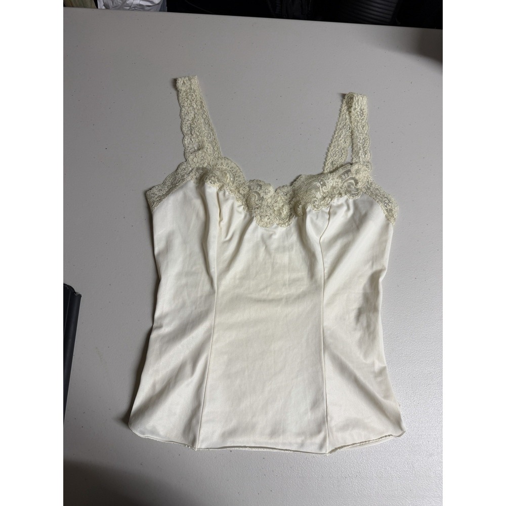 Van Raalte Vintage Tank Top Lace Trim Slip Retro 1980's Lingerie Coquette
